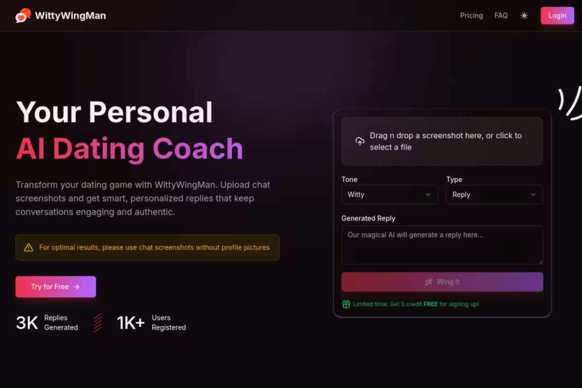 WittyWingMan homepage screenshot