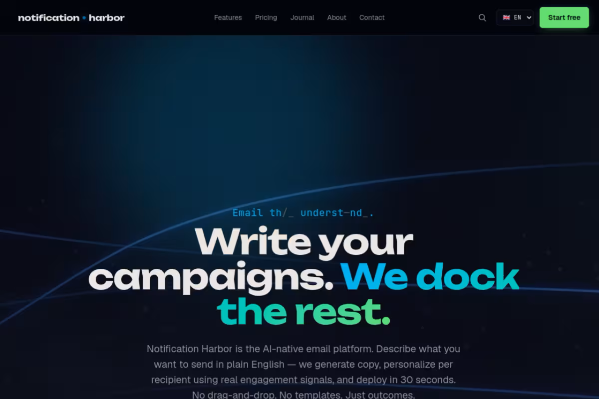 Notification Harbor homepage screenshot