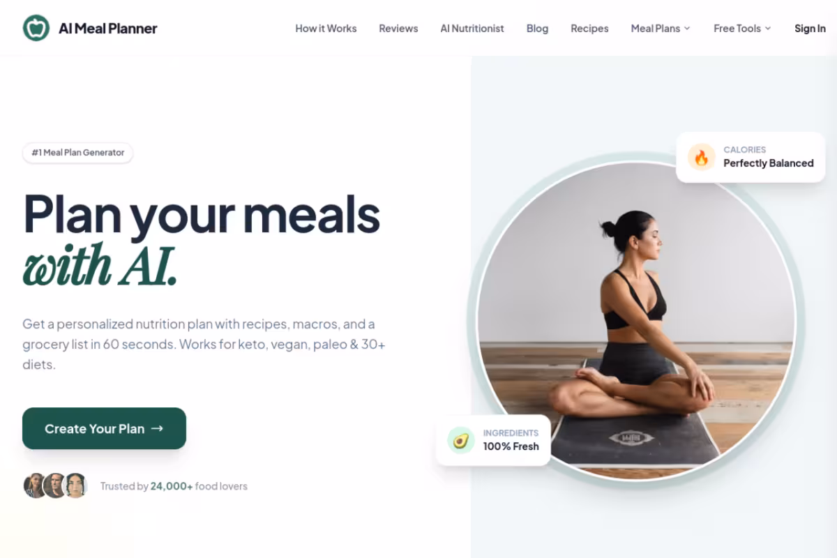 AI Meal Planner homepage screenshot