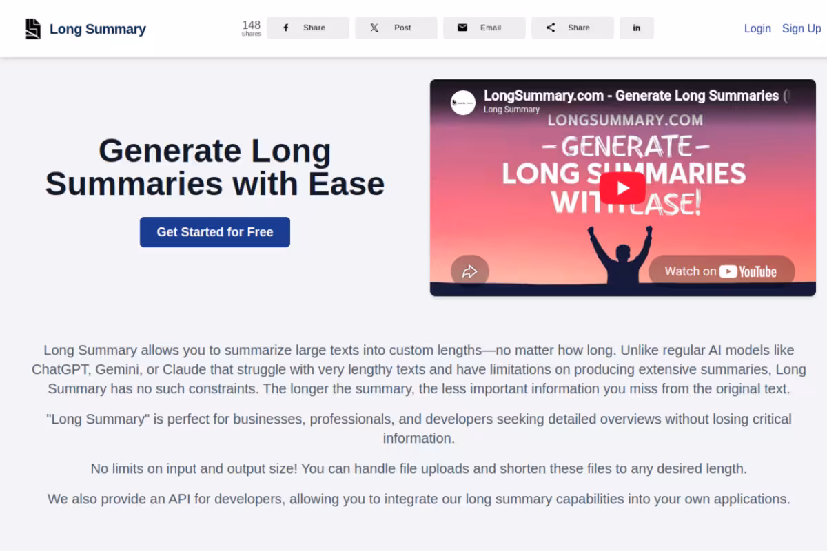 Long Summary homepage screenshot