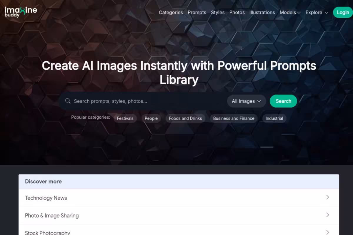 Imaginebuddy Instantly Access Free Text-to-Image AI Prompts Library. homepage screenshot