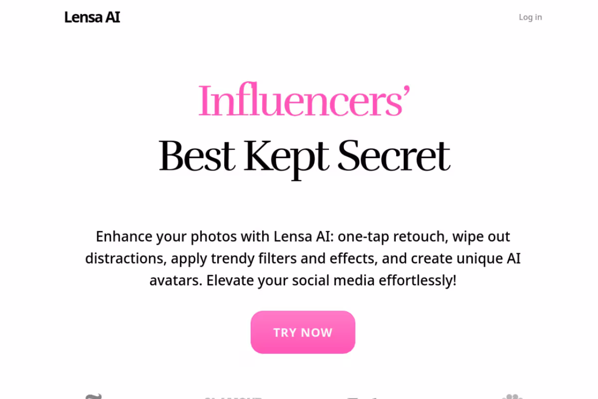 Lensa homepage screenshot