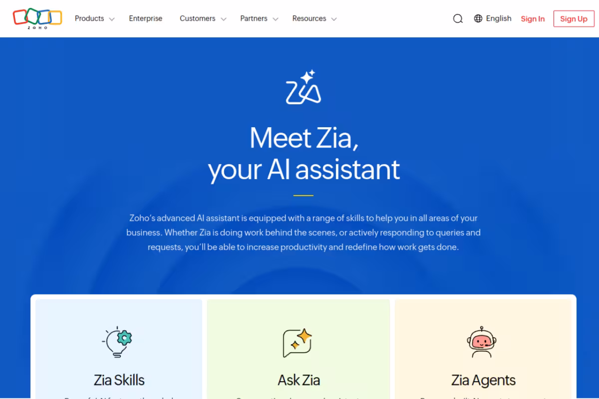 Zia homepage screenshot