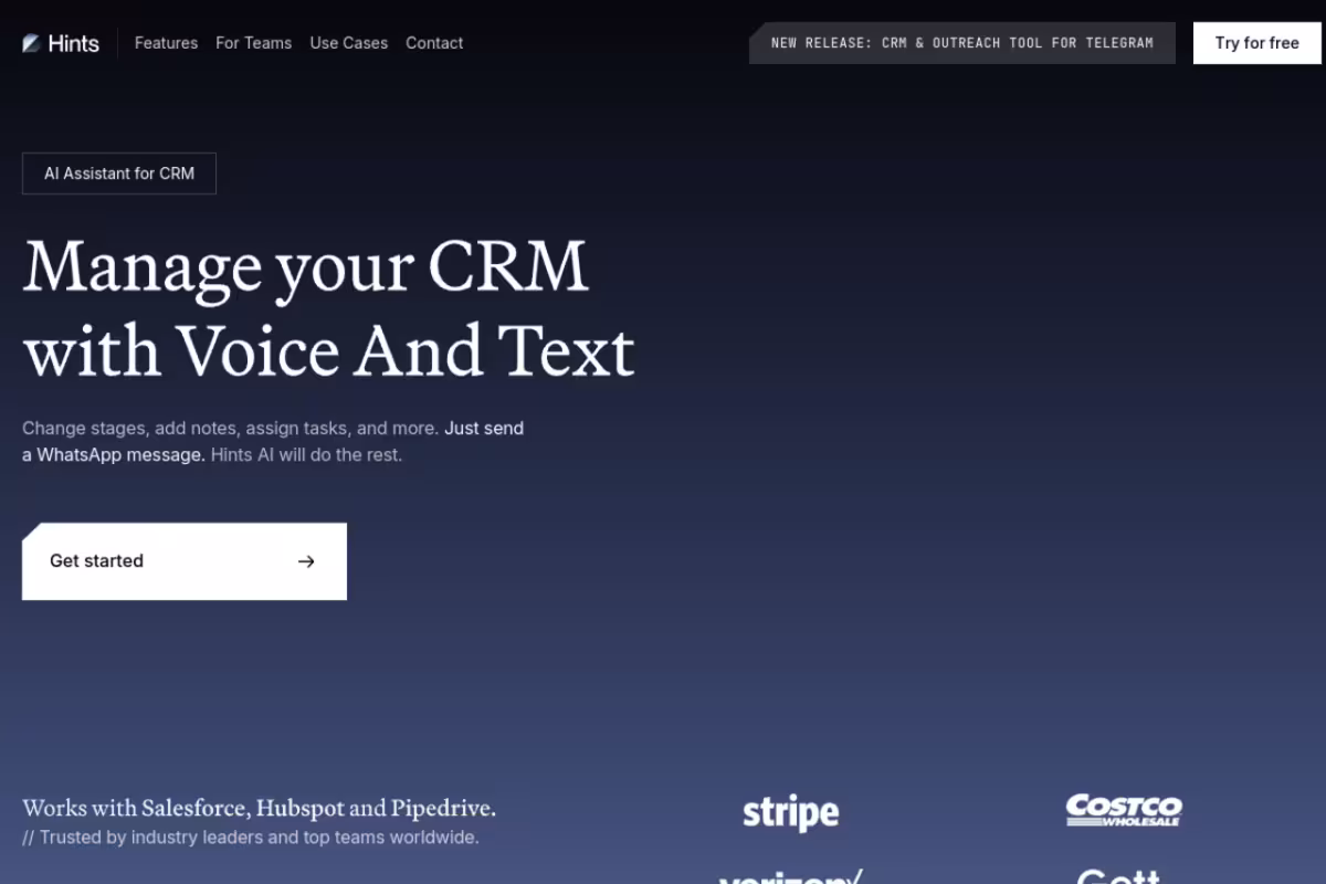 Hints homepage screenshot