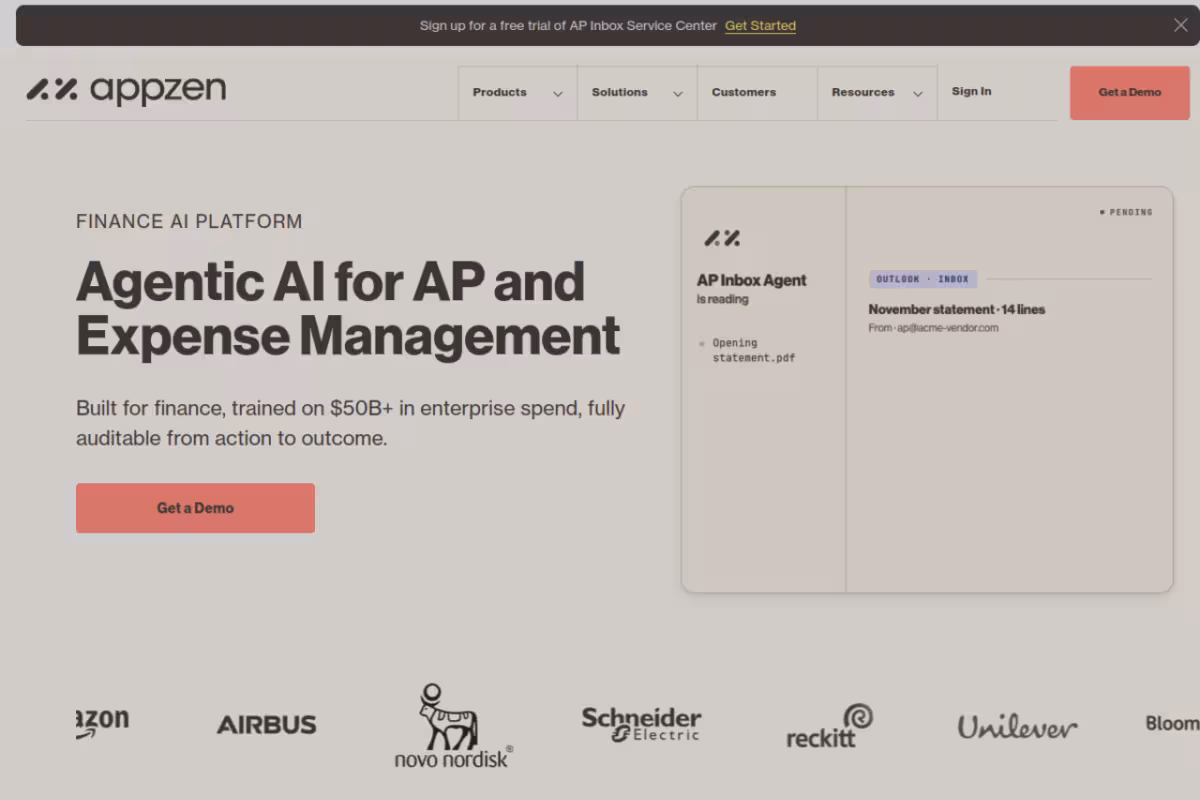 AppZen homepage screenshot
