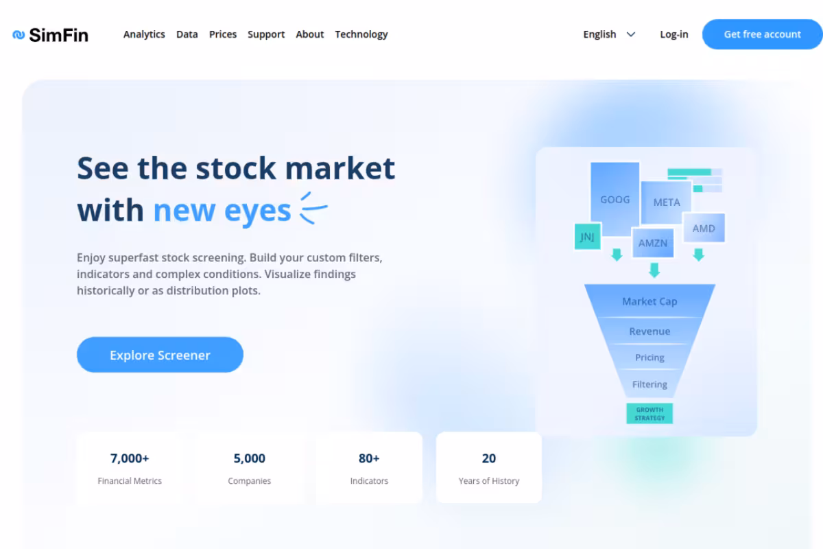 SimFin homepage screenshot