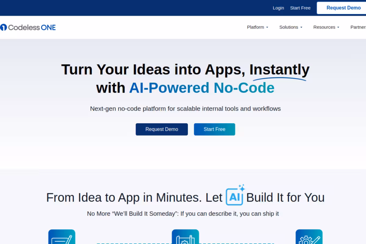Codeless ONE homepage screenshot