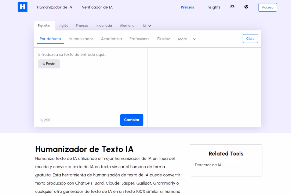 Humanizador de IA (Humanizar Texto IA Gratis) homepage screenshot