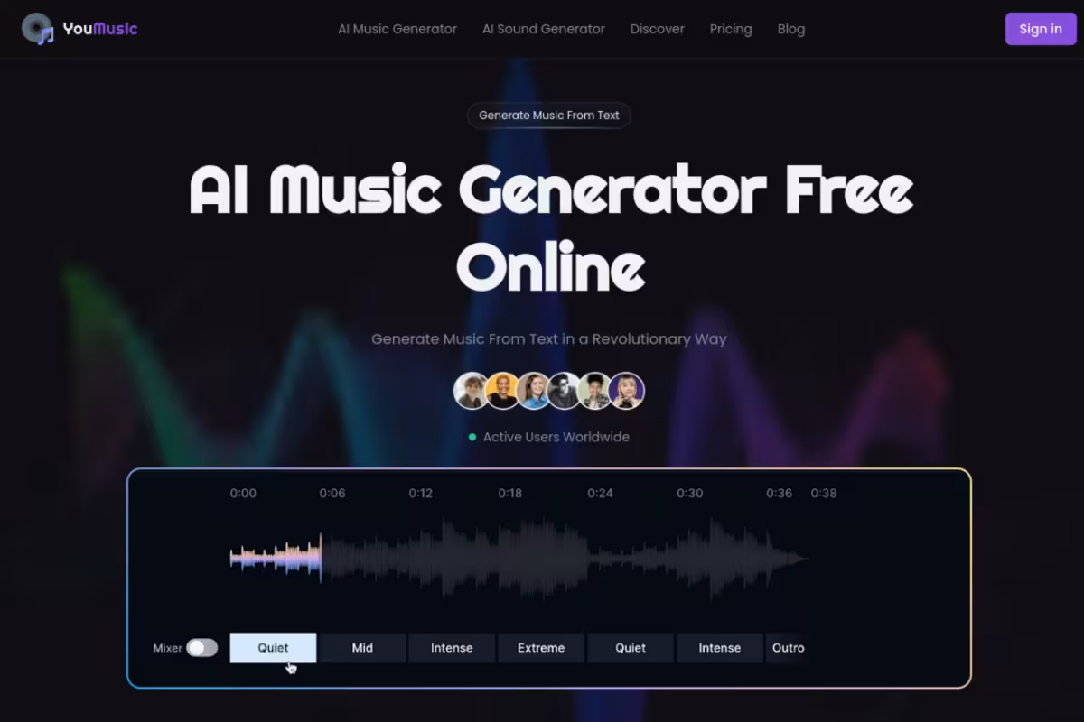 YouMusic.AI homepage screenshot