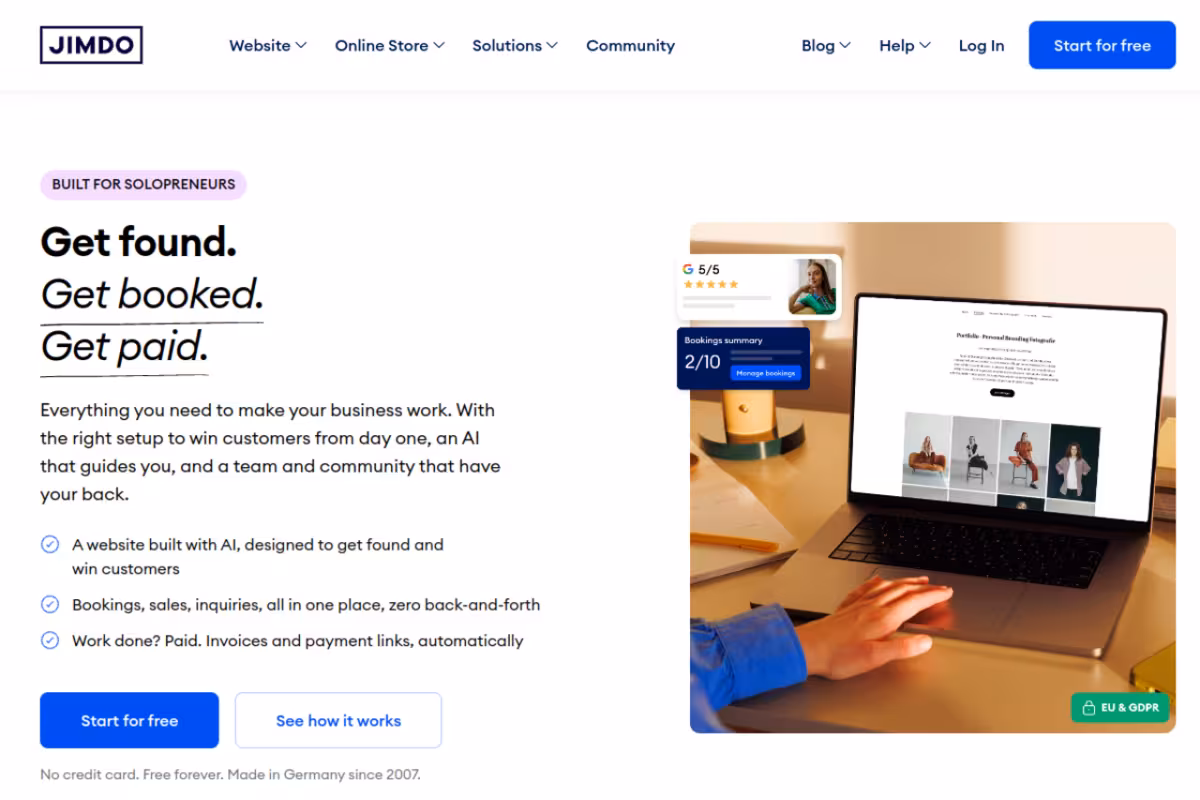 Jimdo homepage screenshot