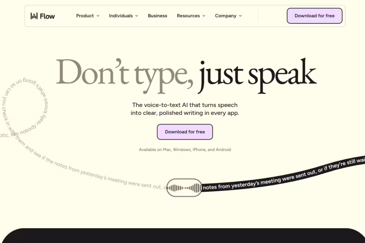 Wispr Flow homepage screenshot