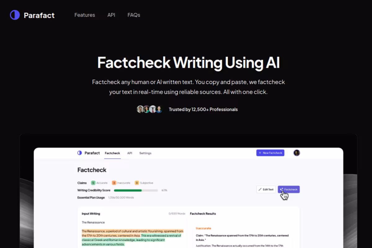 Parafact homepage screenshot
