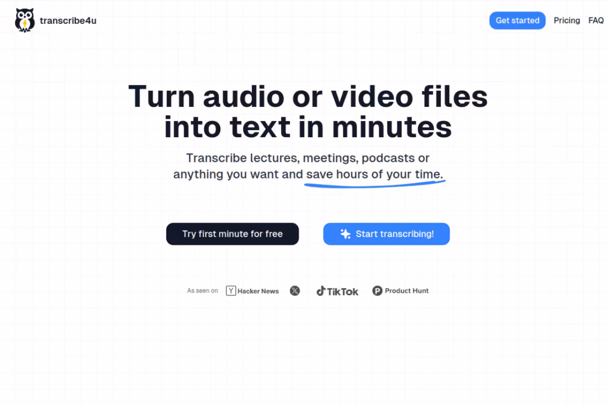 transcribe4u homepage screenshot