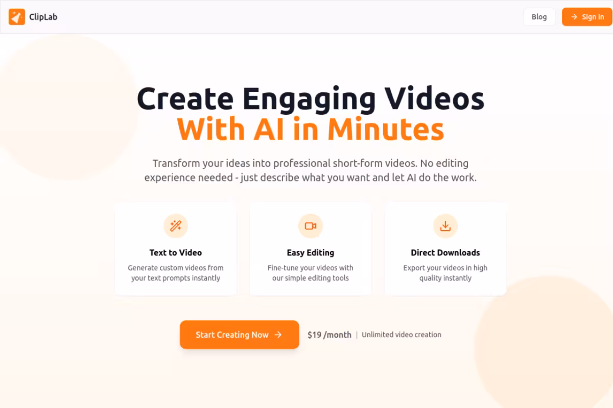 ClipLab homepage screenshot