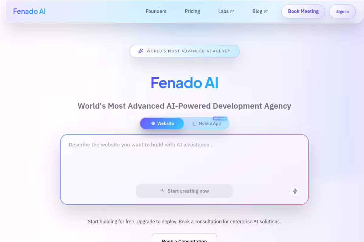 Fenado AI homepage screenshot