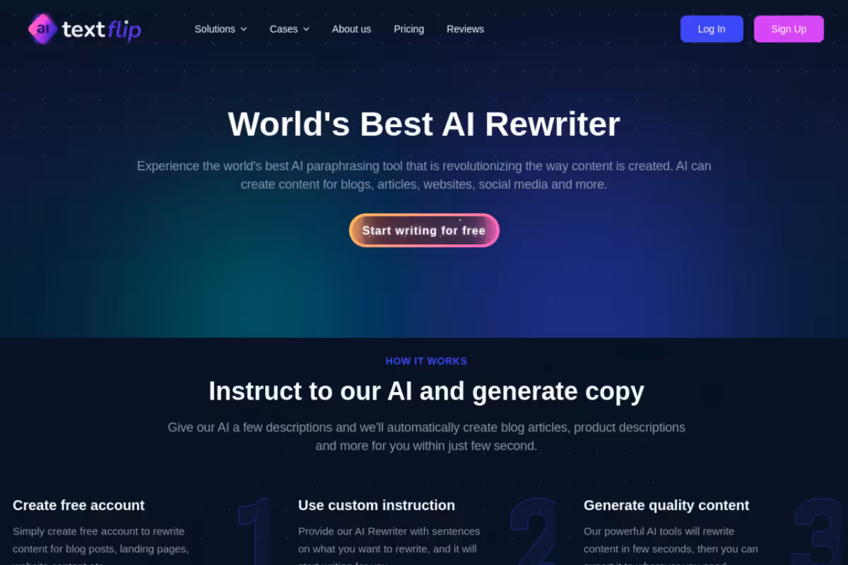 World’s Best AI Rewriting Tool ⭐️ TextFlip homepage screenshot