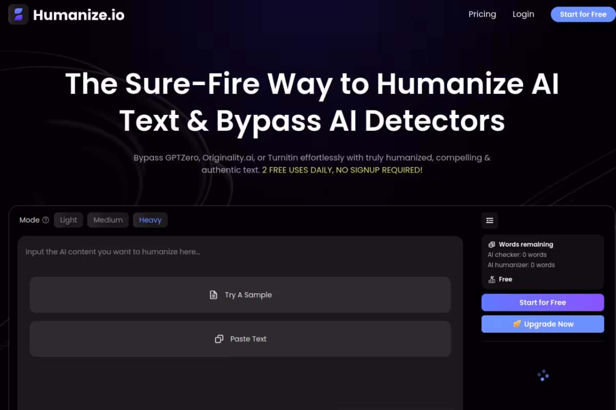Humanize AI homepage screenshot