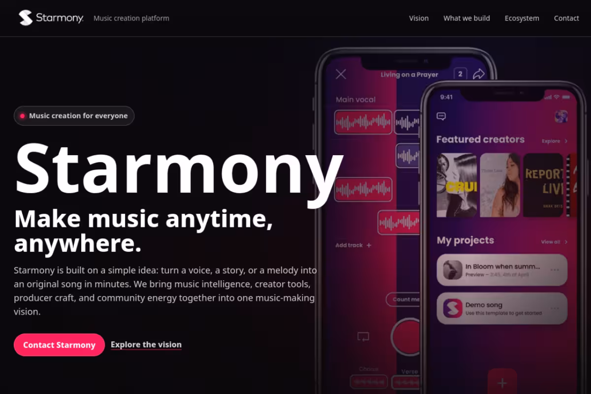 Starmony homepage screenshot