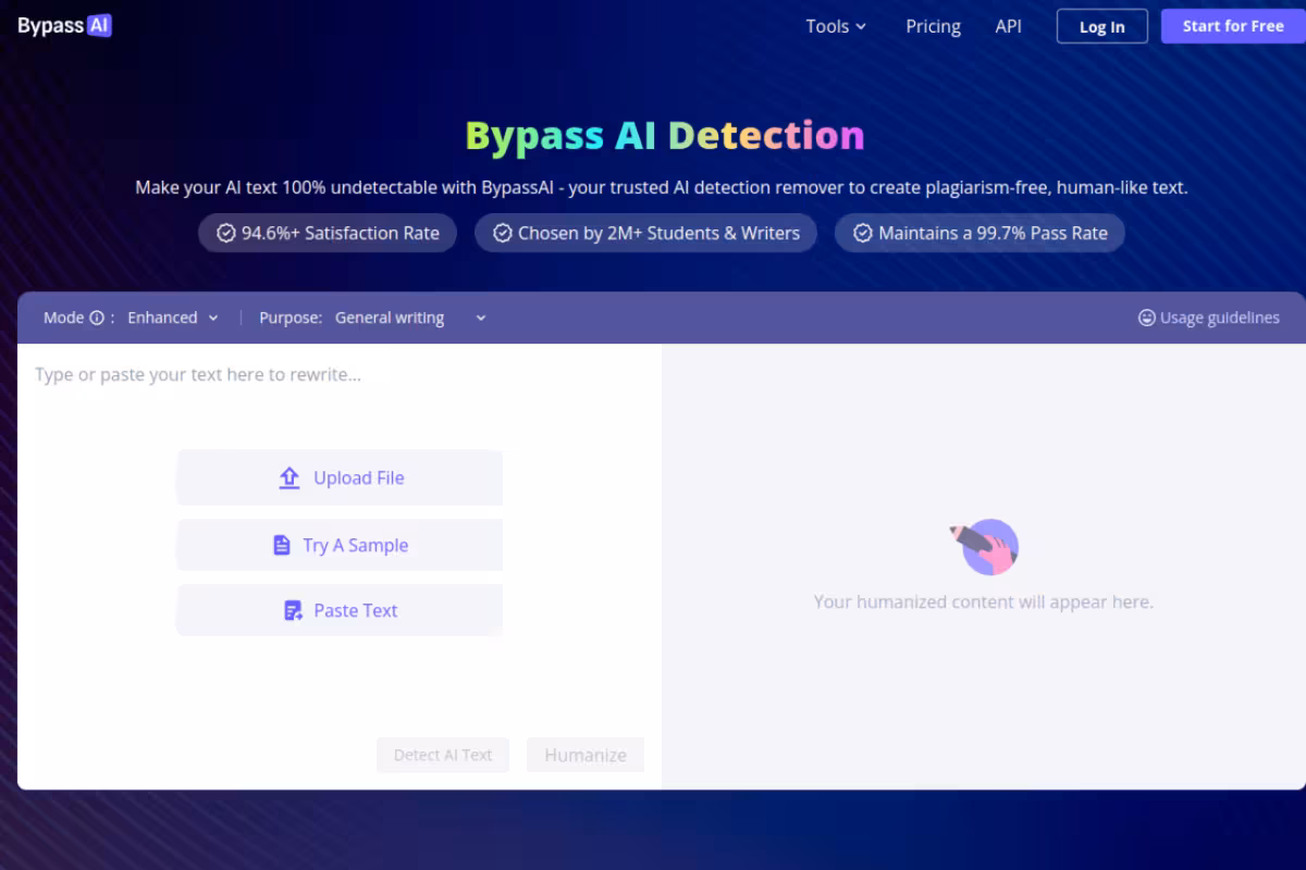 Bypass AI homepage screenshot