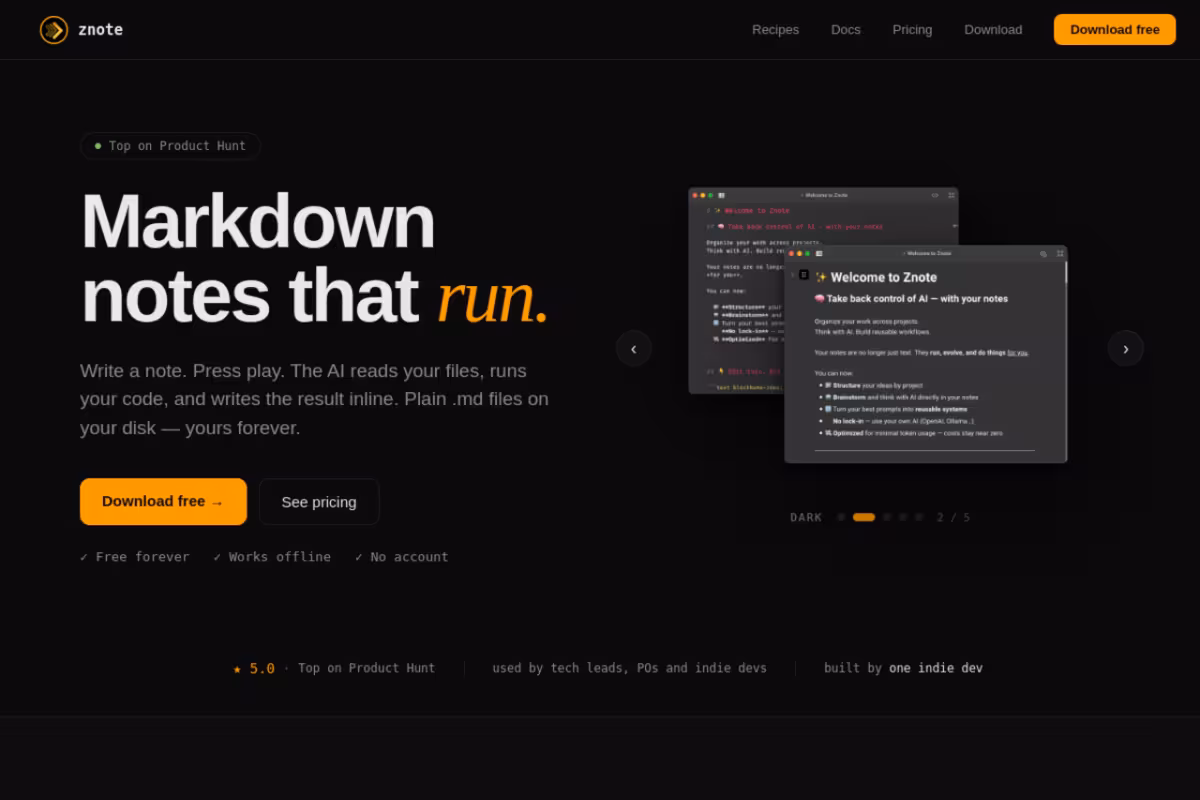 Znote homepage screenshot