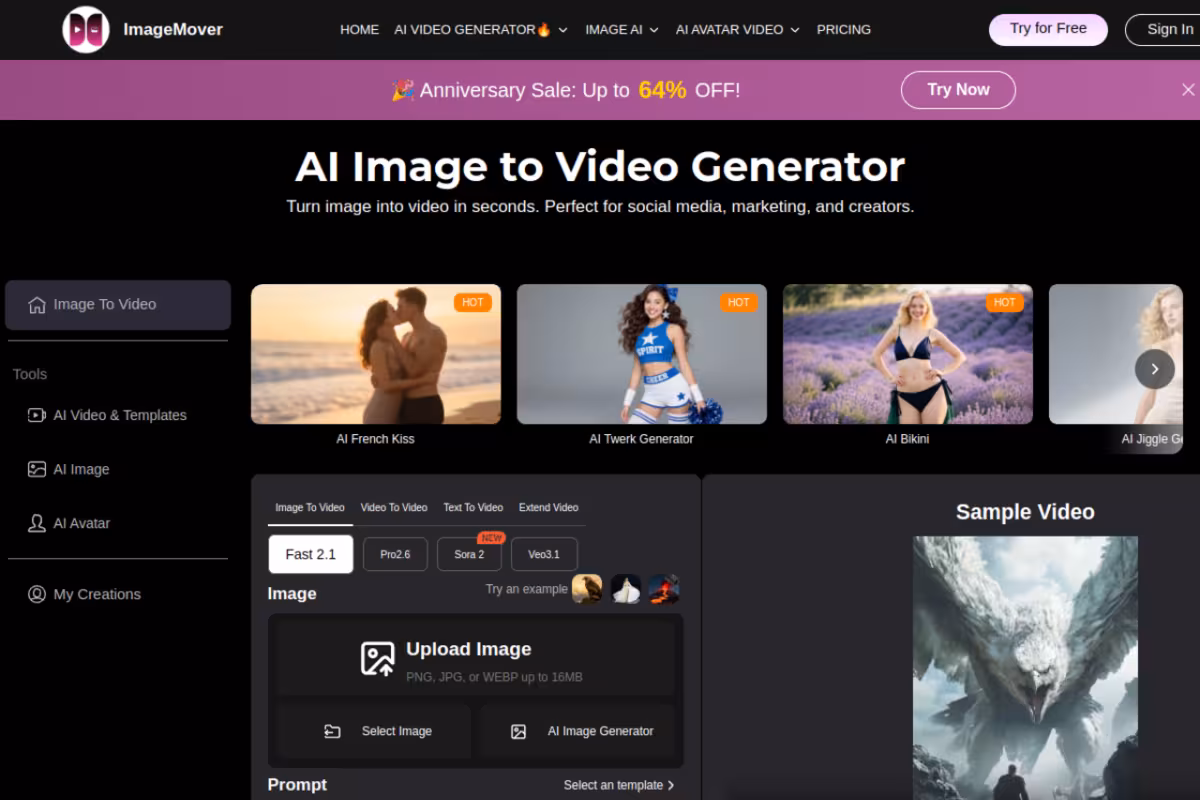 ImageMover homepage screenshot