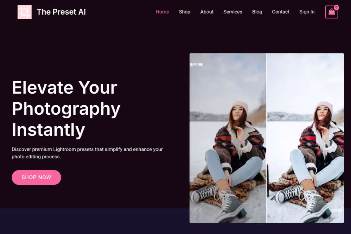 Elevate Your Photography Instantly homepage screenshot