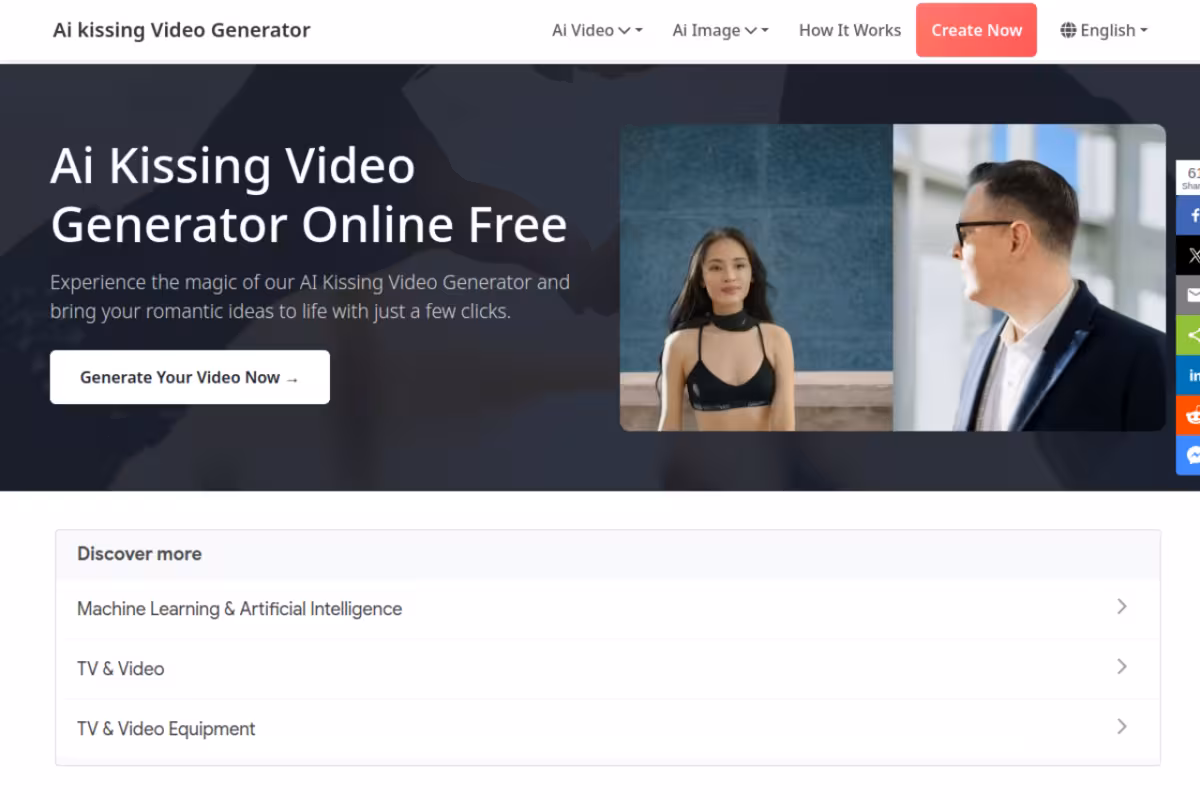 AI Kissing Video Generator Free homepage screenshot