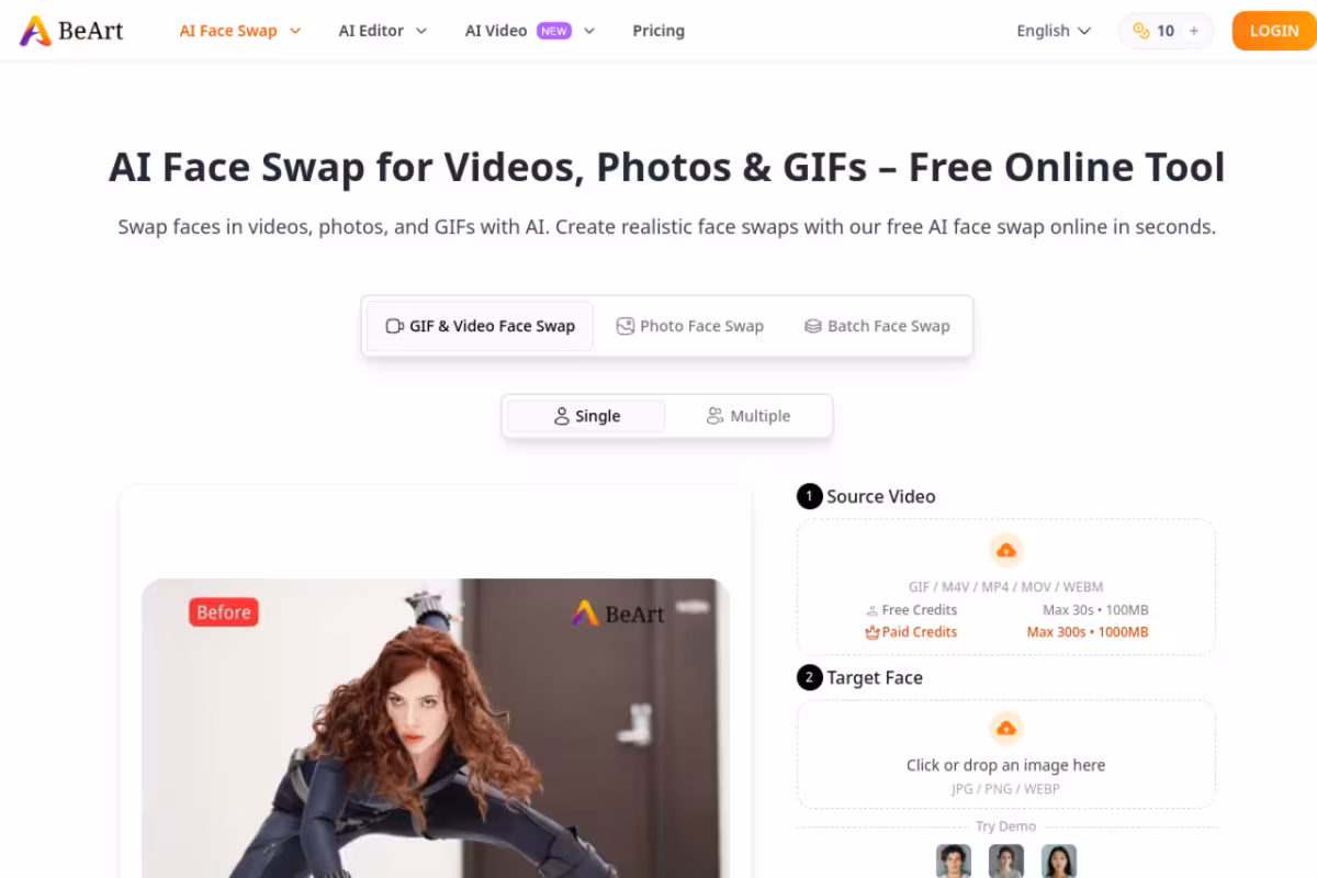 Free Online AI Face Swap for Photos, Videos & GIFs homepage screenshot