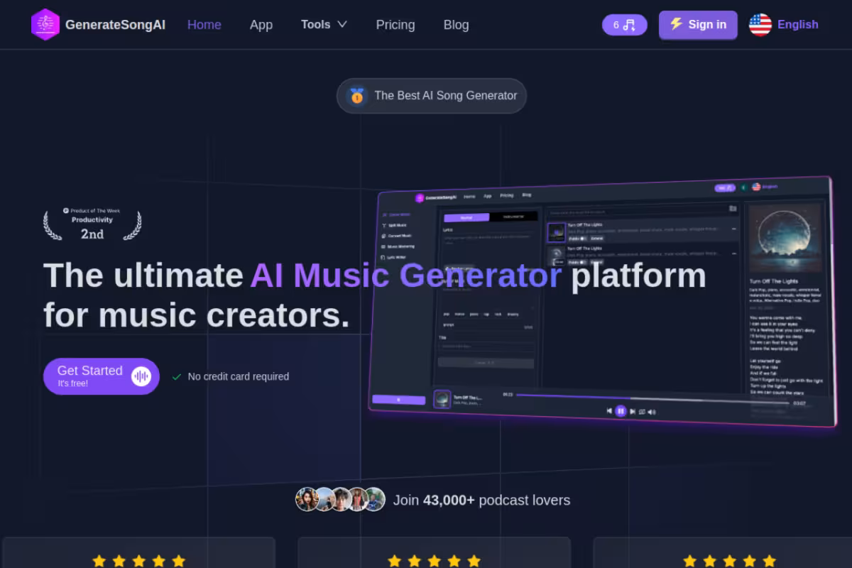 AI Song Generator homepage screenshot