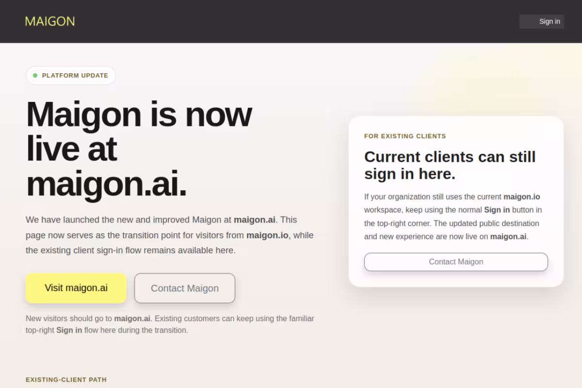 MAIGON is now live at maigon.ai homepage screenshot