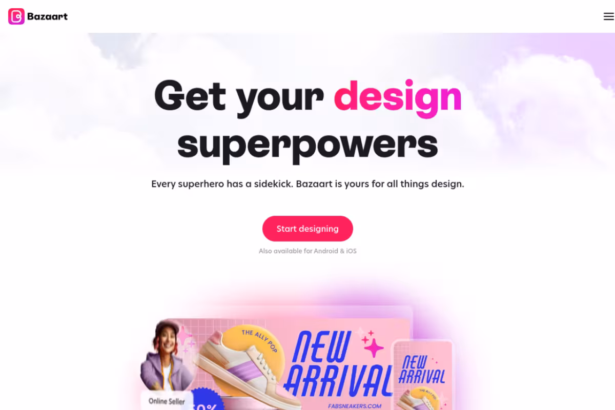 Bazaart homepage screenshot