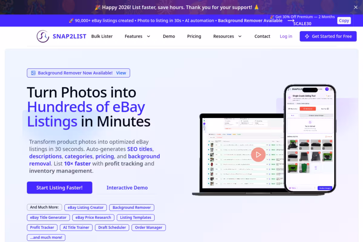 Snap2List homepage screenshot
