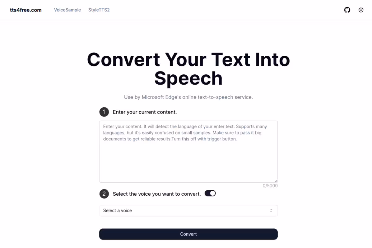 Support Multiple Languages TTS homepage screenshot