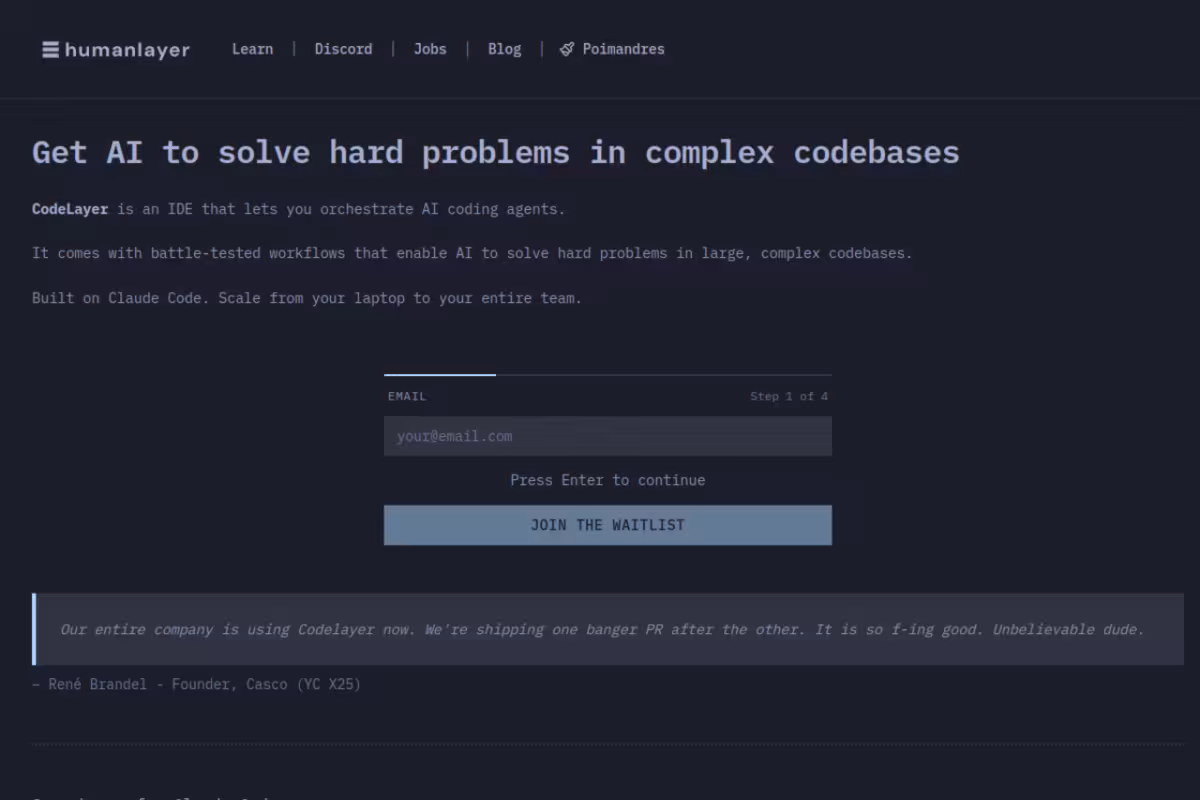 HumanLayer homepage screenshot