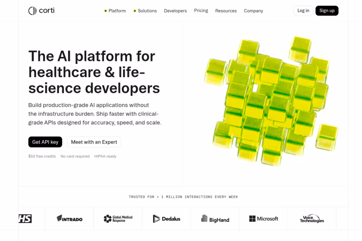 Build Healthcare AI Apps with Corti homepage screenshot