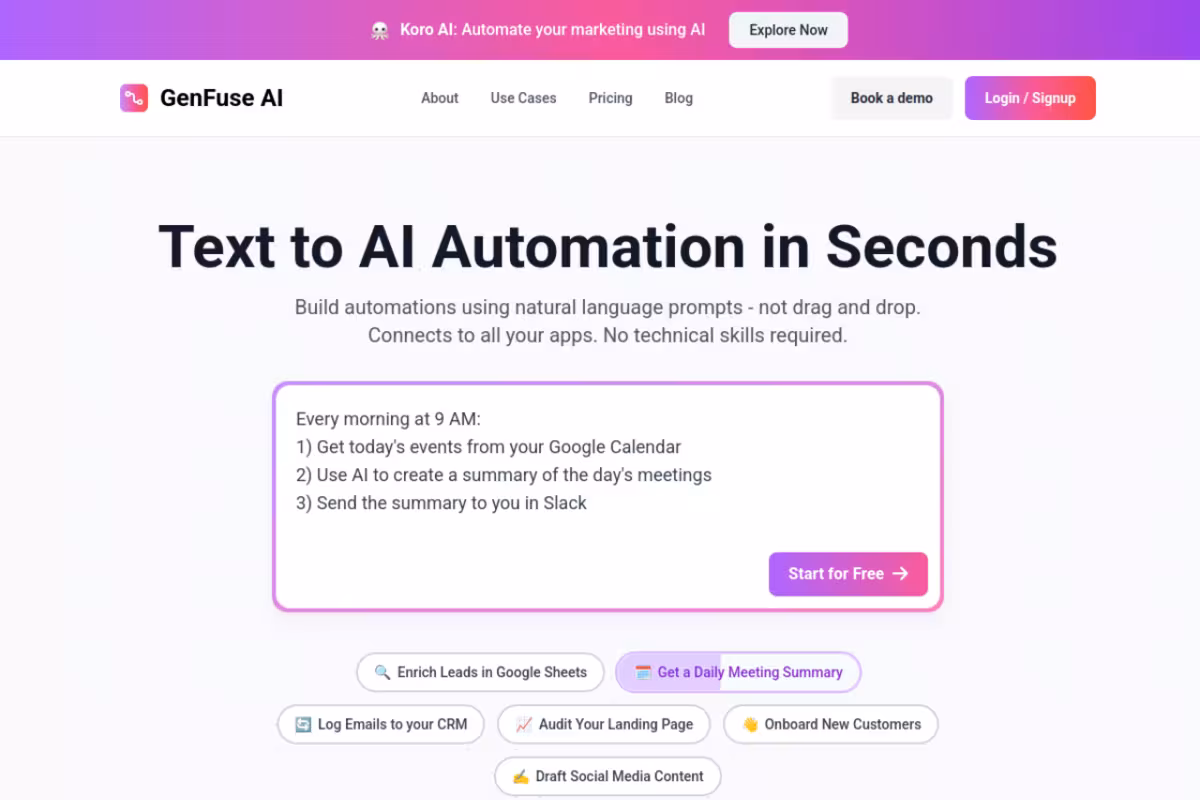 GenFuse AI homepage screenshot