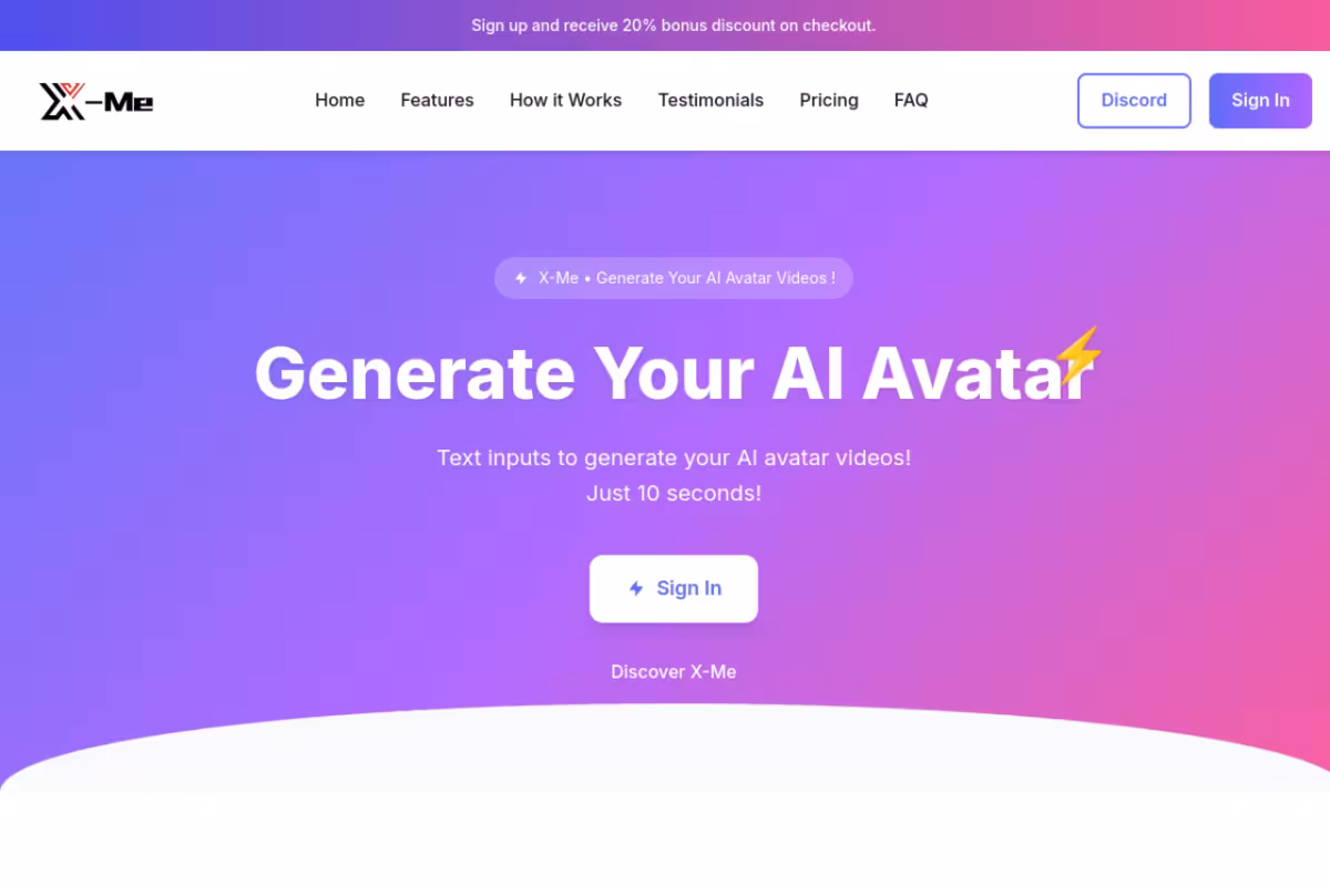 X-Me AI homepage screenshot