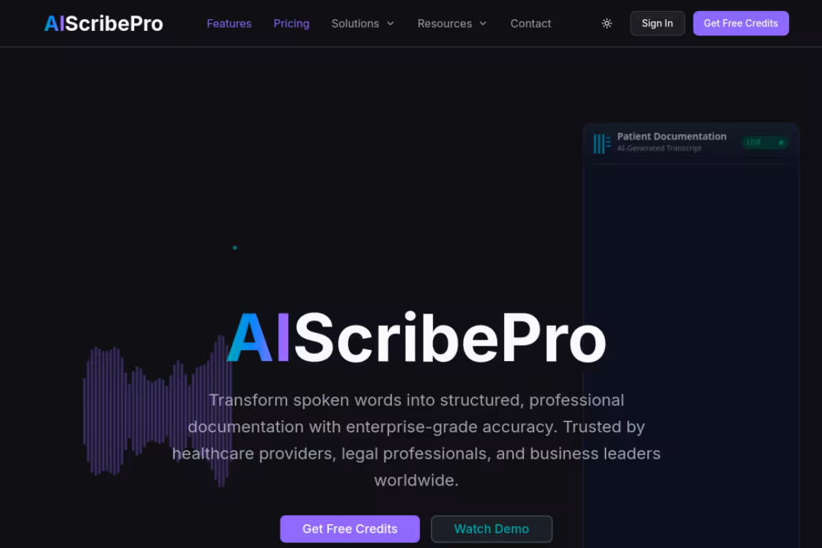 AI Scribe Pro homepage screenshot