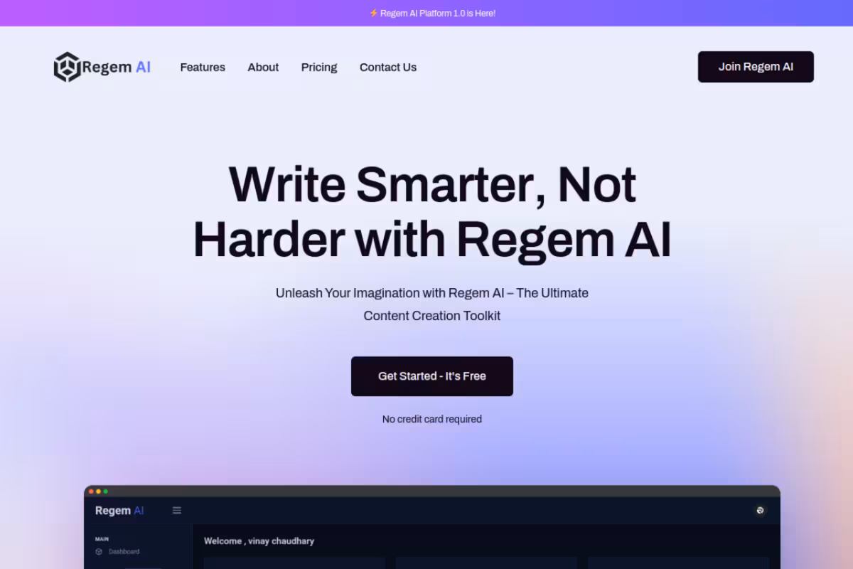 Regem AI Platform homepage screenshot