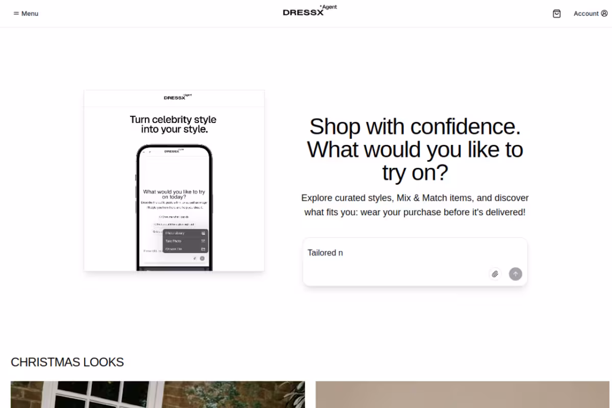 DRESSX Agent homepage screenshot