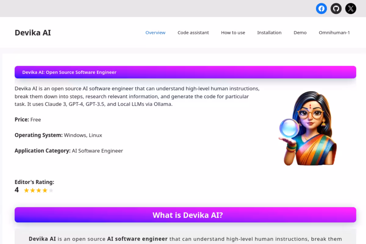 Devika AI homepage screenshot