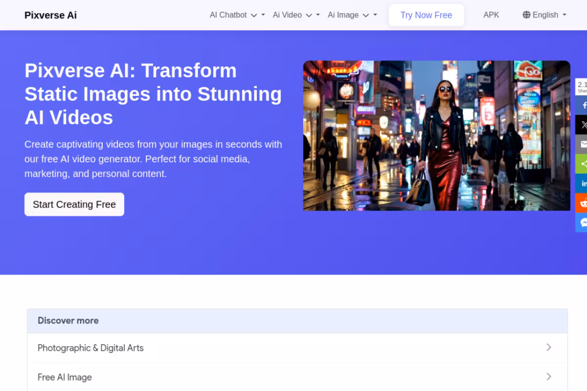 Pixverse AI homepage screenshot