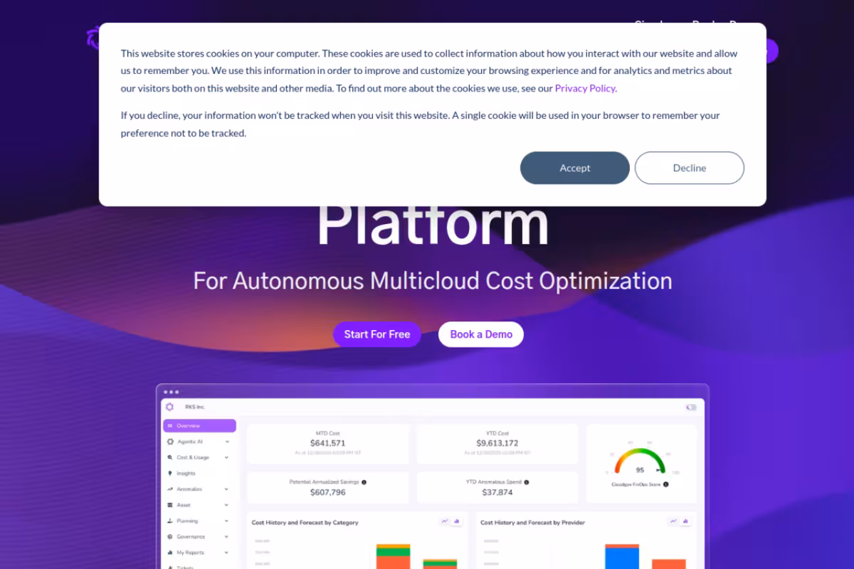 Agentic AI Multicloud FinOps Platform homepage screenshot