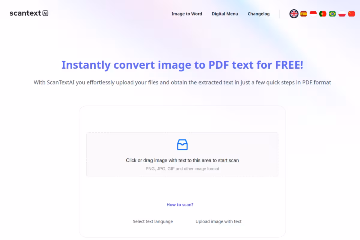 ScantextAI homepage screenshot