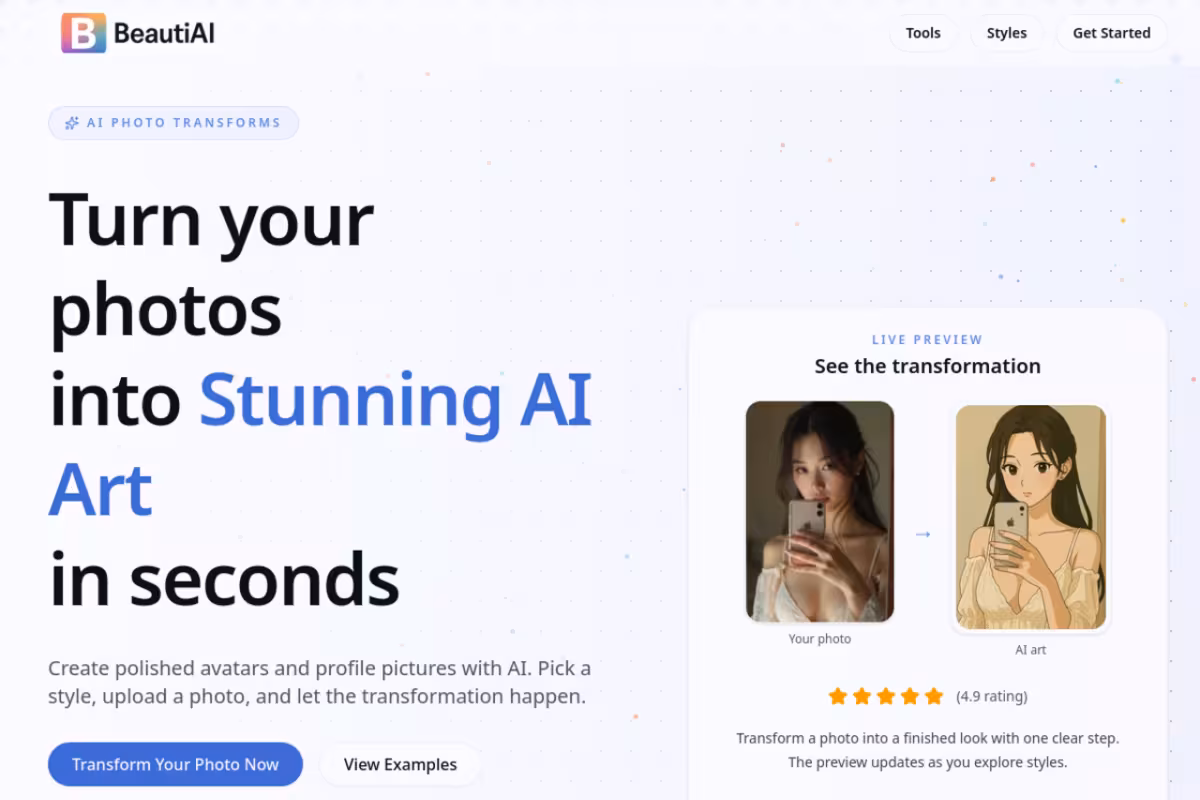 BeautiAI homepage screenshot