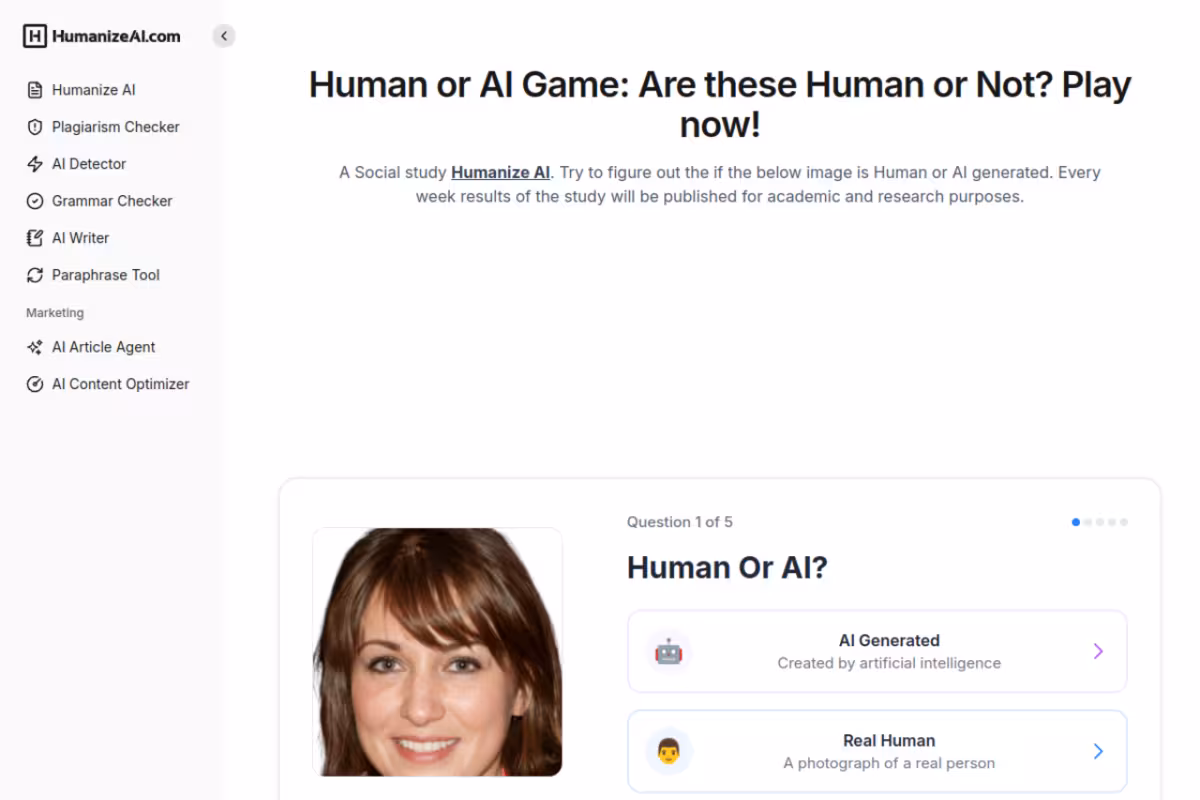 Human or AI Game homepage screenshot