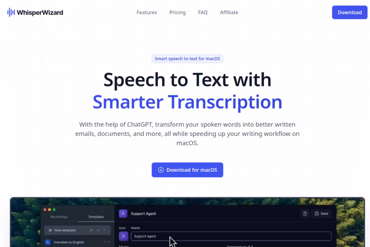 WhisperWizard homepage screenshot