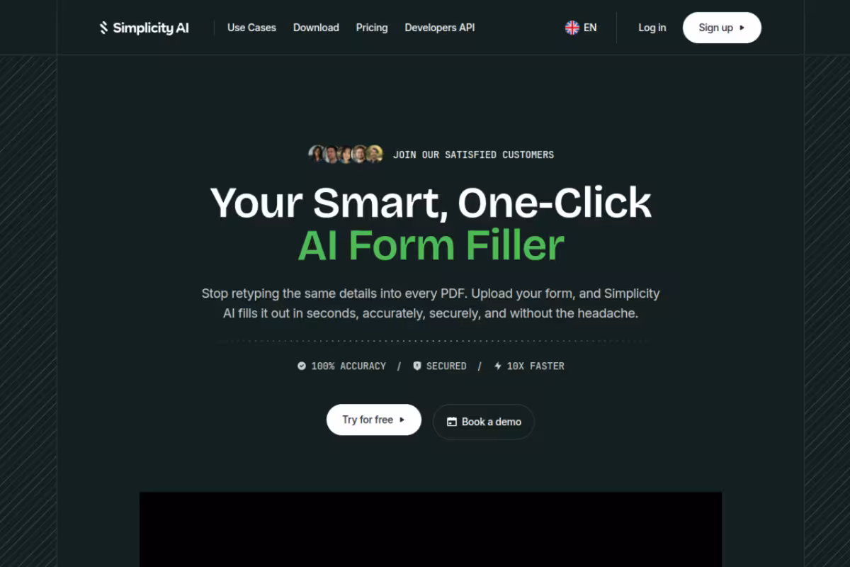 Simplicity AI homepage screenshot
