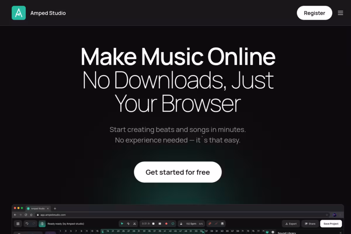 Amped Studio homepage screenshot