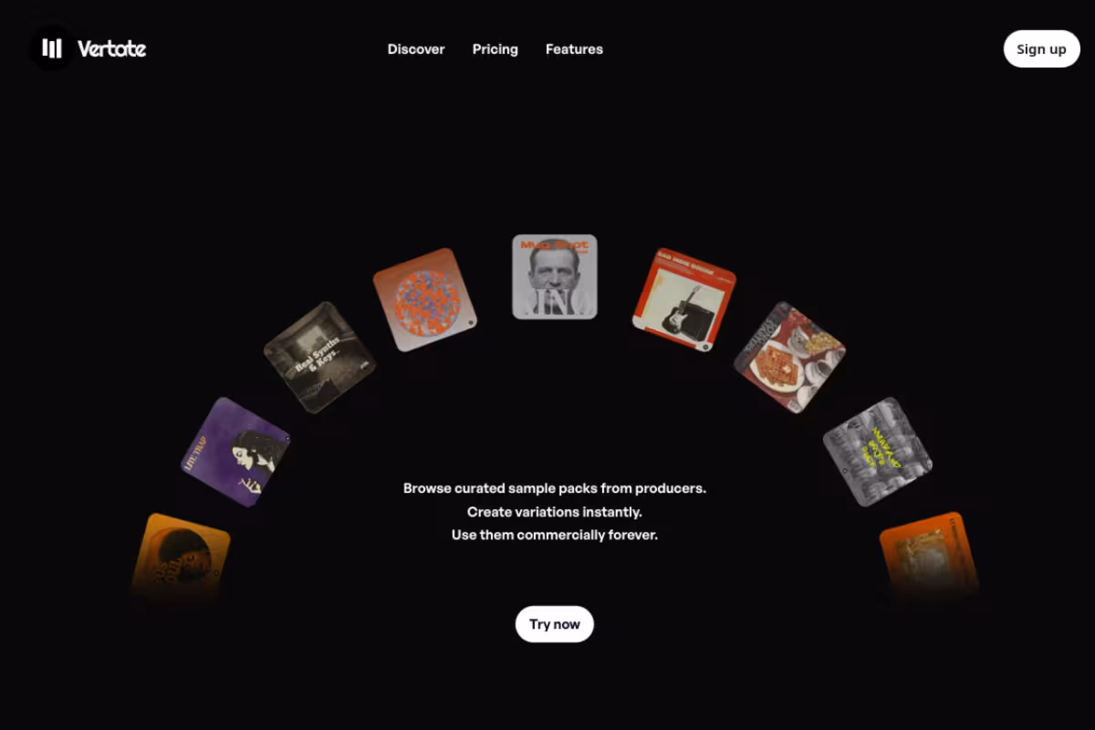 AI Sample Generator $7.99/mo. Create Unique Sounds in Seconds. homepage screenshot